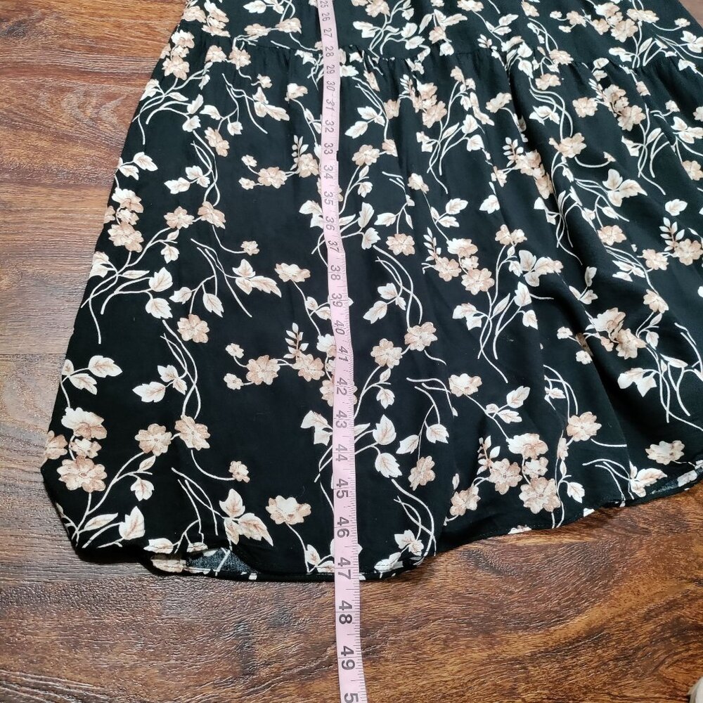 Porter Grey Long Sleeve Pleated Floral Whimsy Prairie Midi Sundress Black/Pink M - Picture 9 of 11